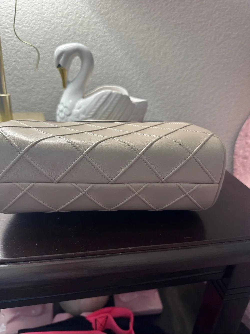Tory Burch Quilted Beige Leather Shoulder Bag with Gold Chain